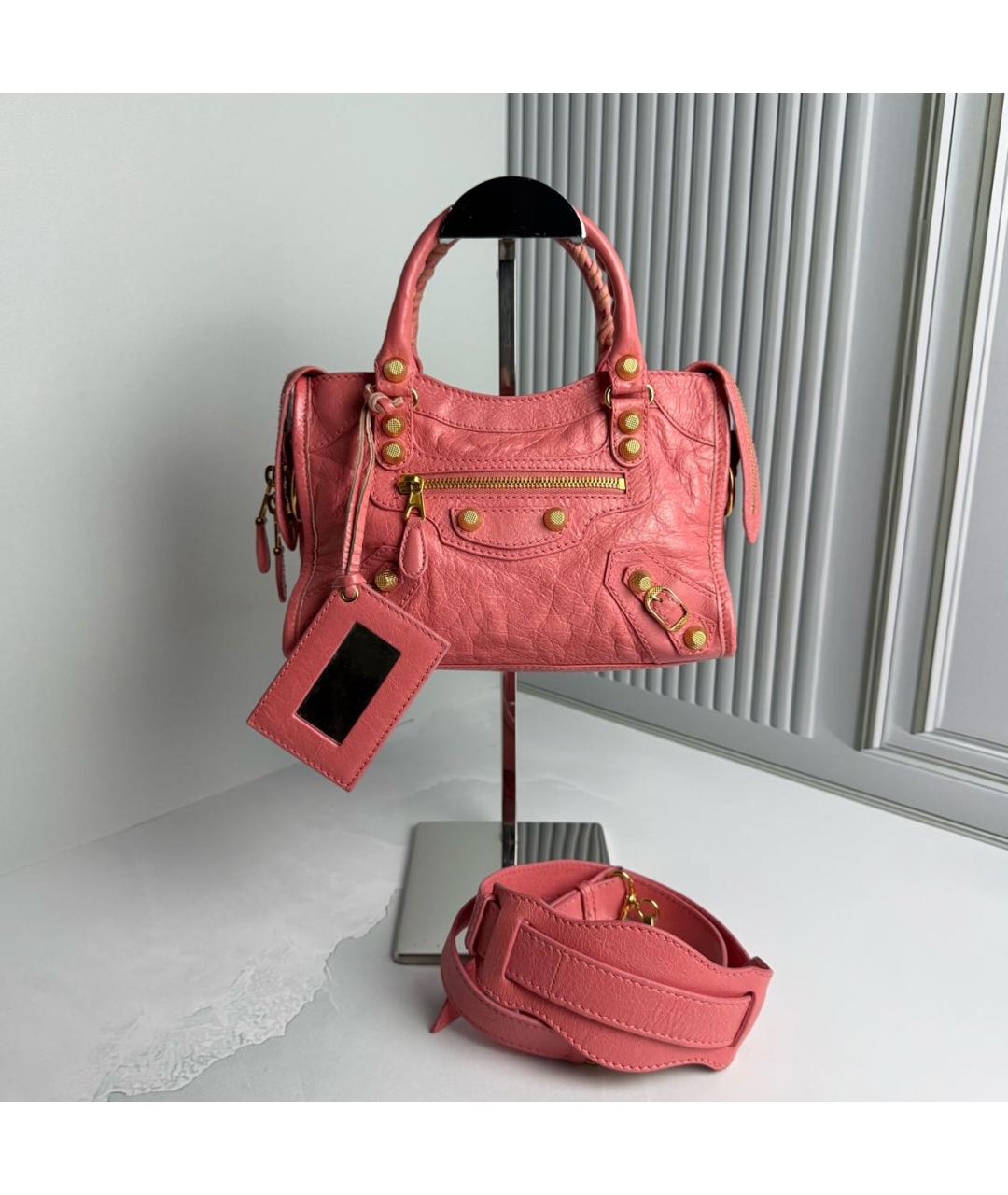 BALENCIAGA Розовая кожаная сумка с короткими ручками, фото 9