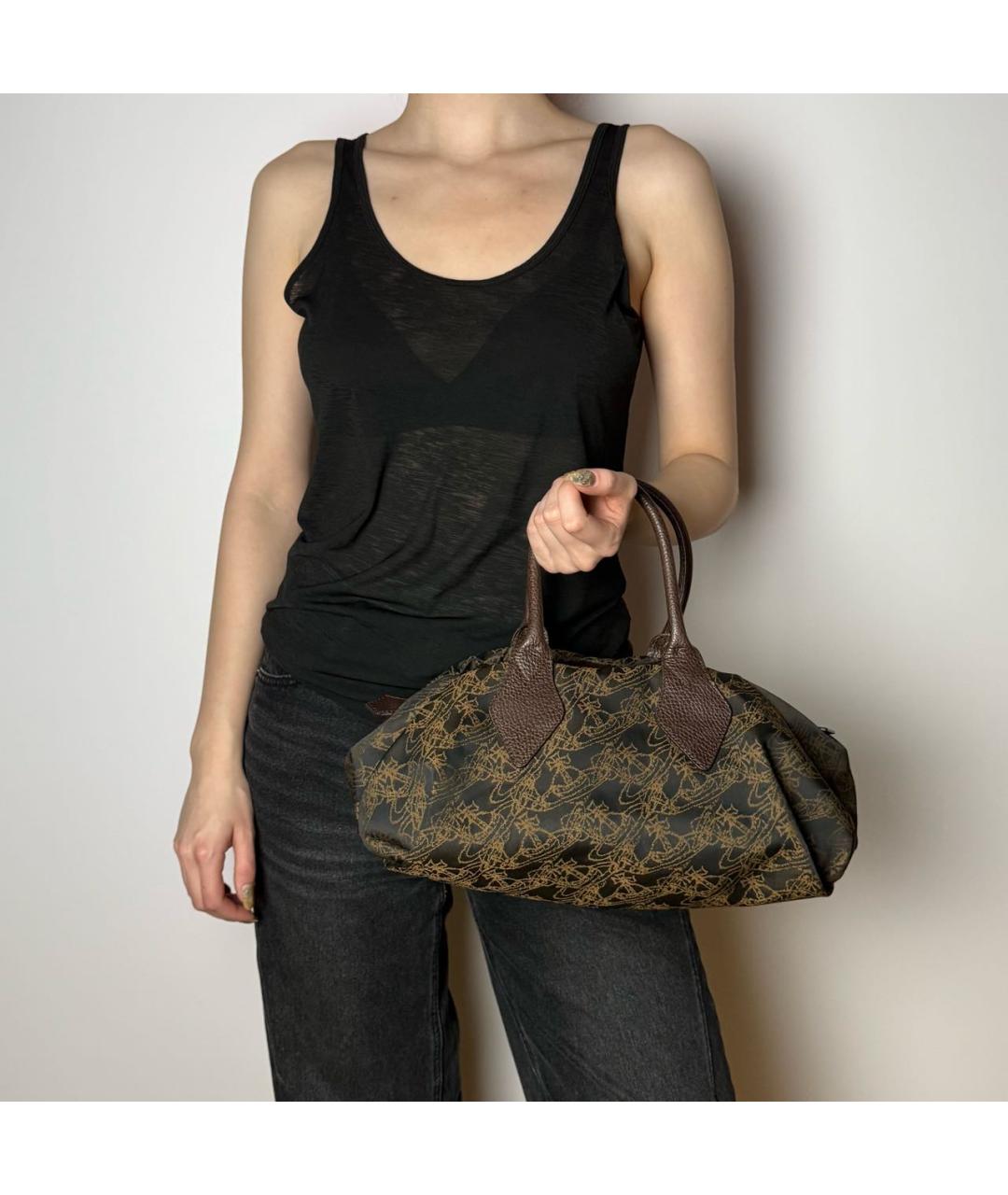 VIVIENNE WESTWOOD Коричневая тканевая сумка с короткими ручками, фото 8