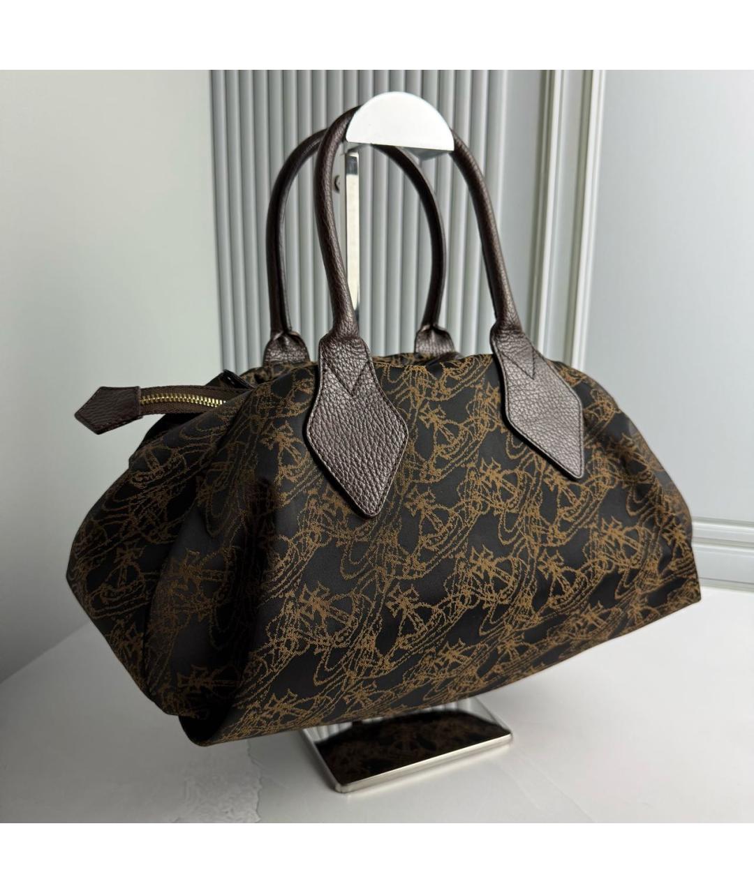 VIVIENNE WESTWOOD Коричневая тканевая сумка с короткими ручками, фото 2