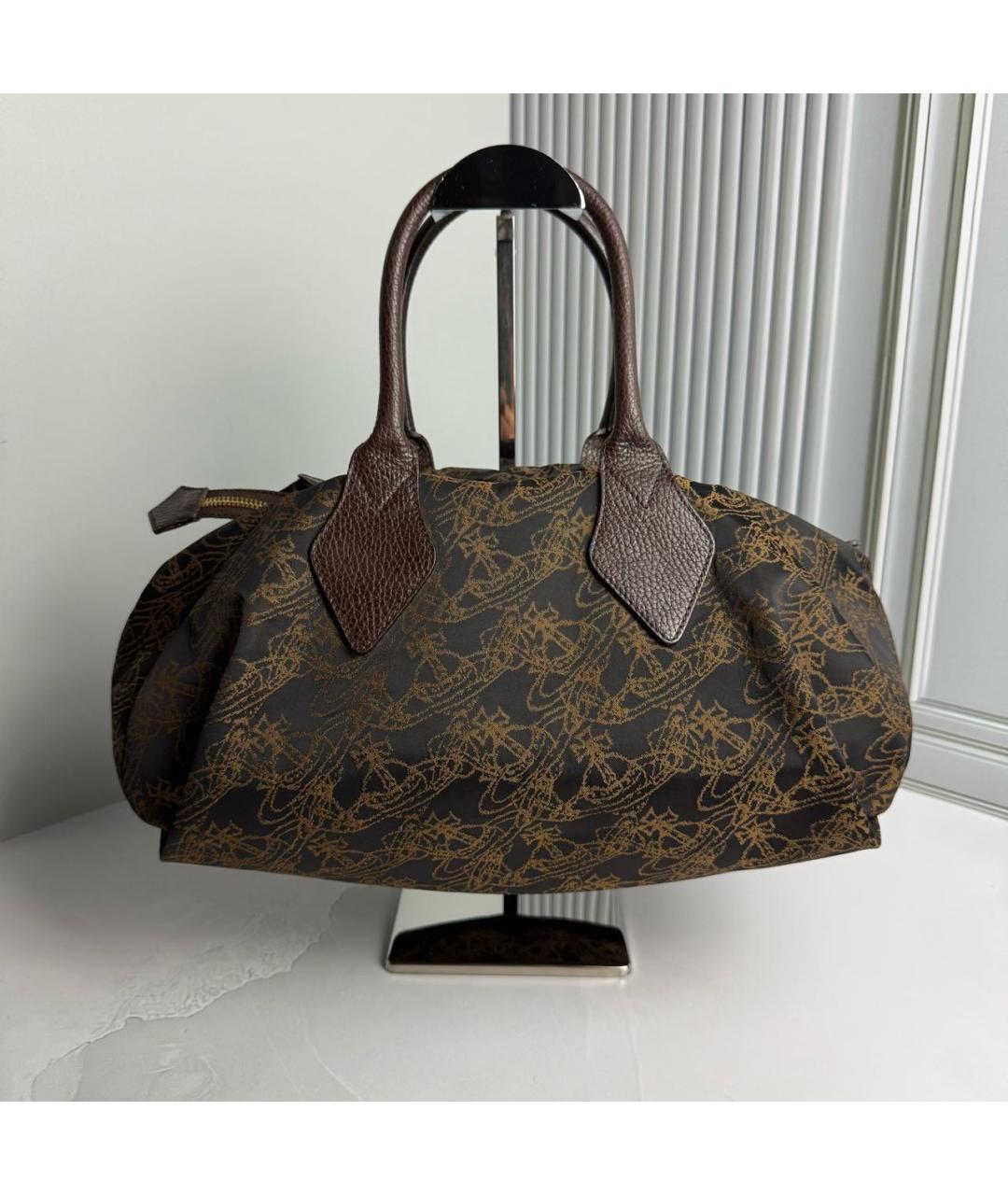VIVIENNE WESTWOOD Коричневая тканевая сумка с короткими ручками, фото 9