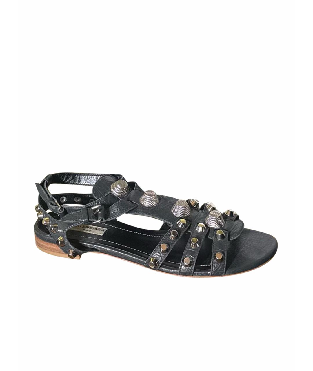 BALENCIAGA Антрацитовые кожаные босоножки, фото 1