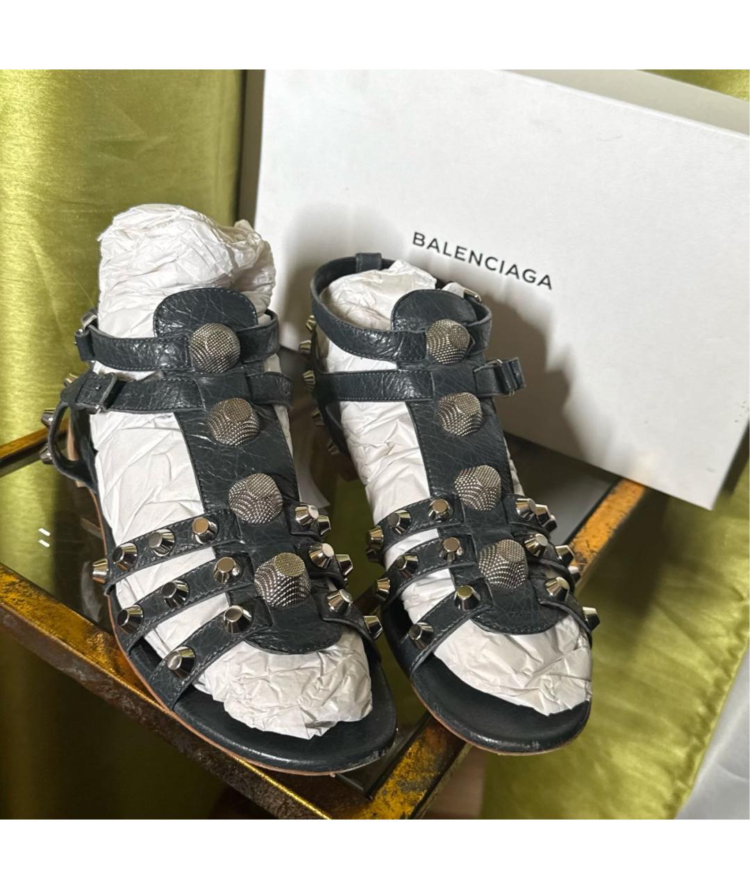 BALENCIAGA Антрацитовые кожаные босоножки, фото 2