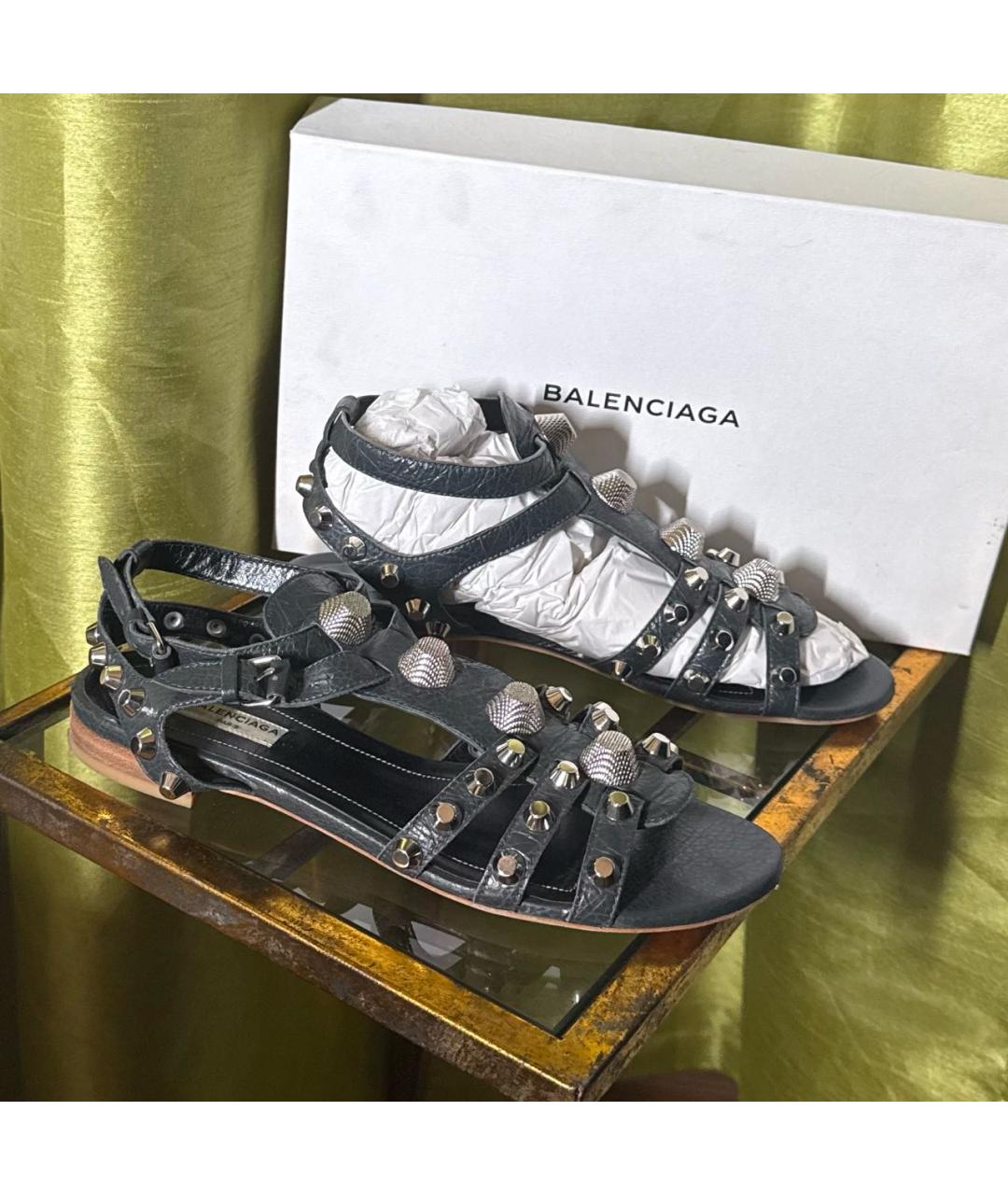 BALENCIAGA Антрацитовые кожаные босоножки, фото 9