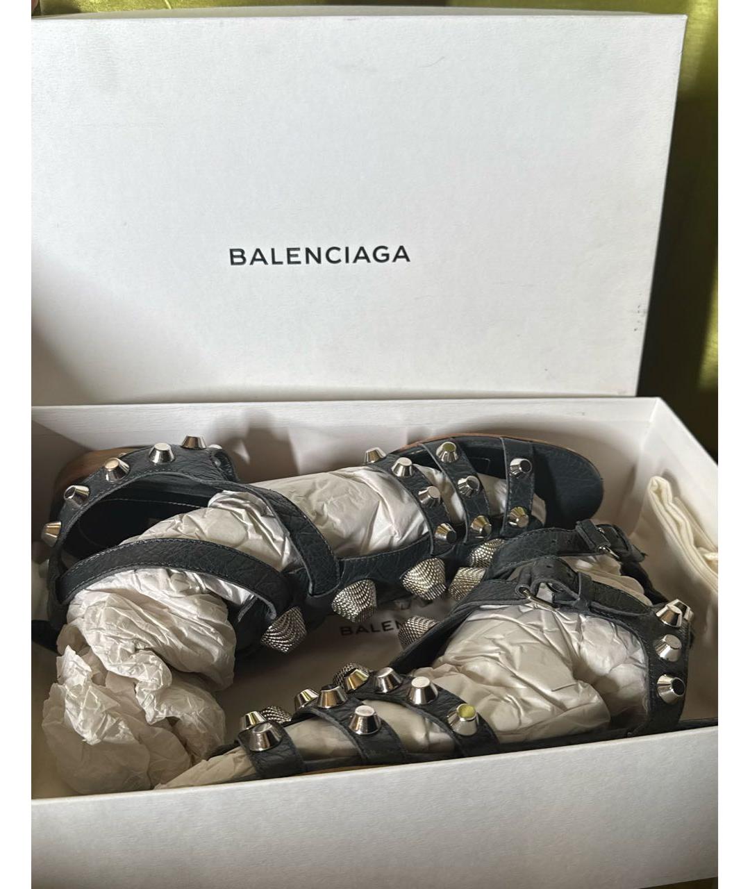 BALENCIAGA Антрацитовые кожаные босоножки, фото 8