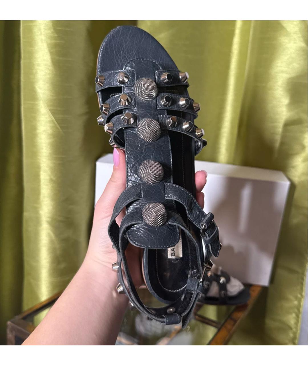 BALENCIAGA Антрацитовые кожаные босоножки, фото 5