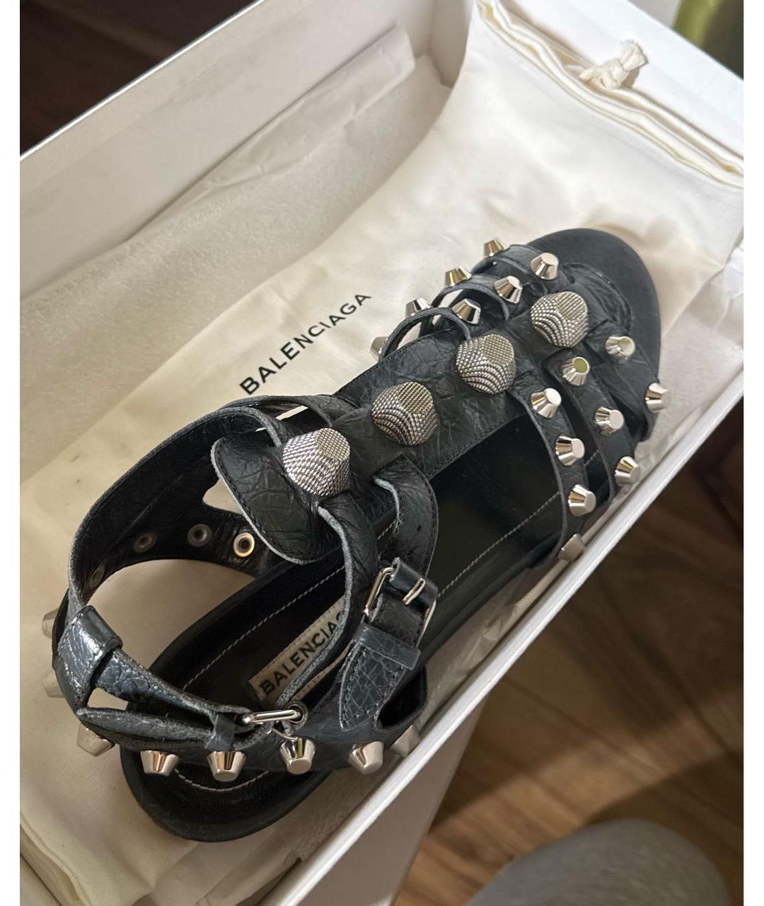 BALENCIAGA Антрацитовые кожаные босоножки, фото 7