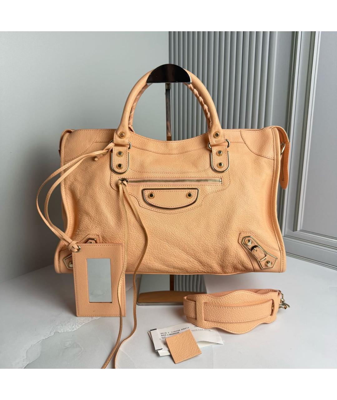 BALENCIAGA Бежевая кожаная сумка с короткими ручками, фото 9