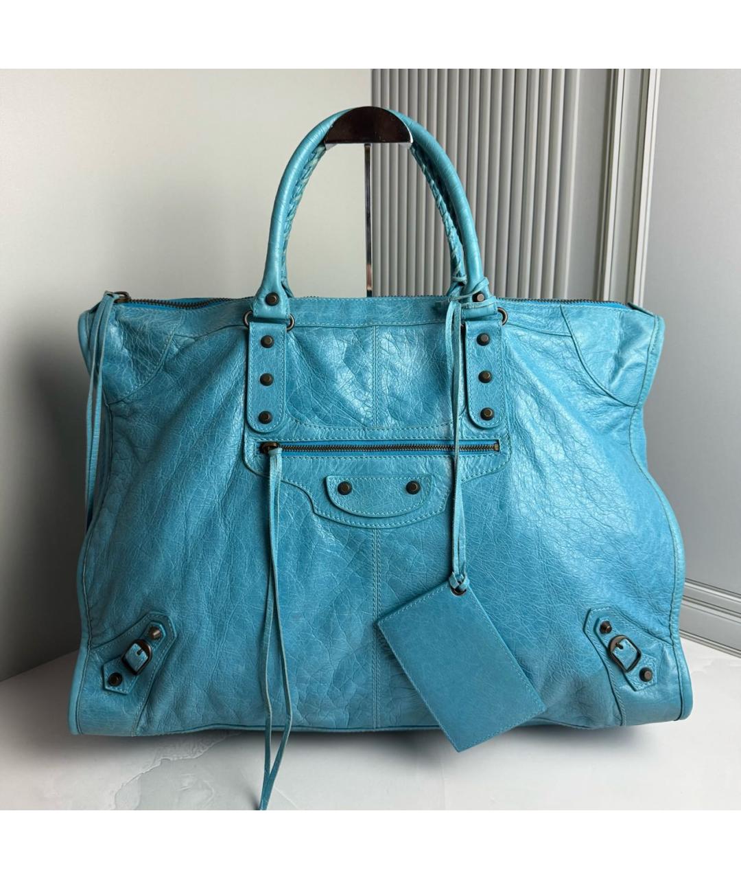 BALENCIAGA Голубая кожаная сумка с короткими ручками, фото 9