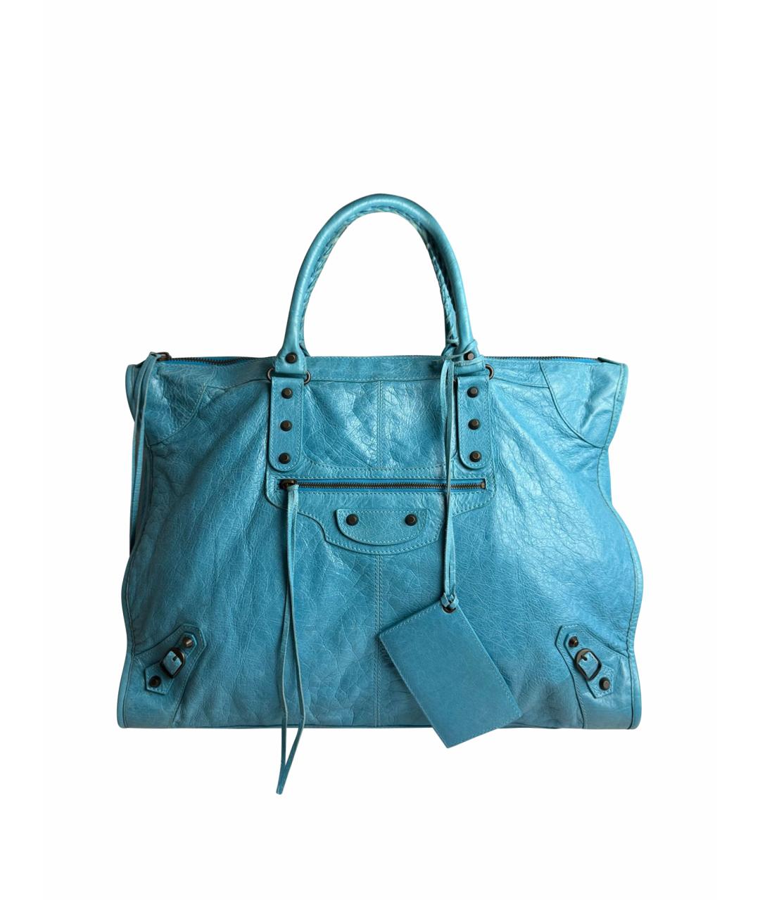BALENCIAGA Голубая кожаная сумка с короткими ручками, фото 1