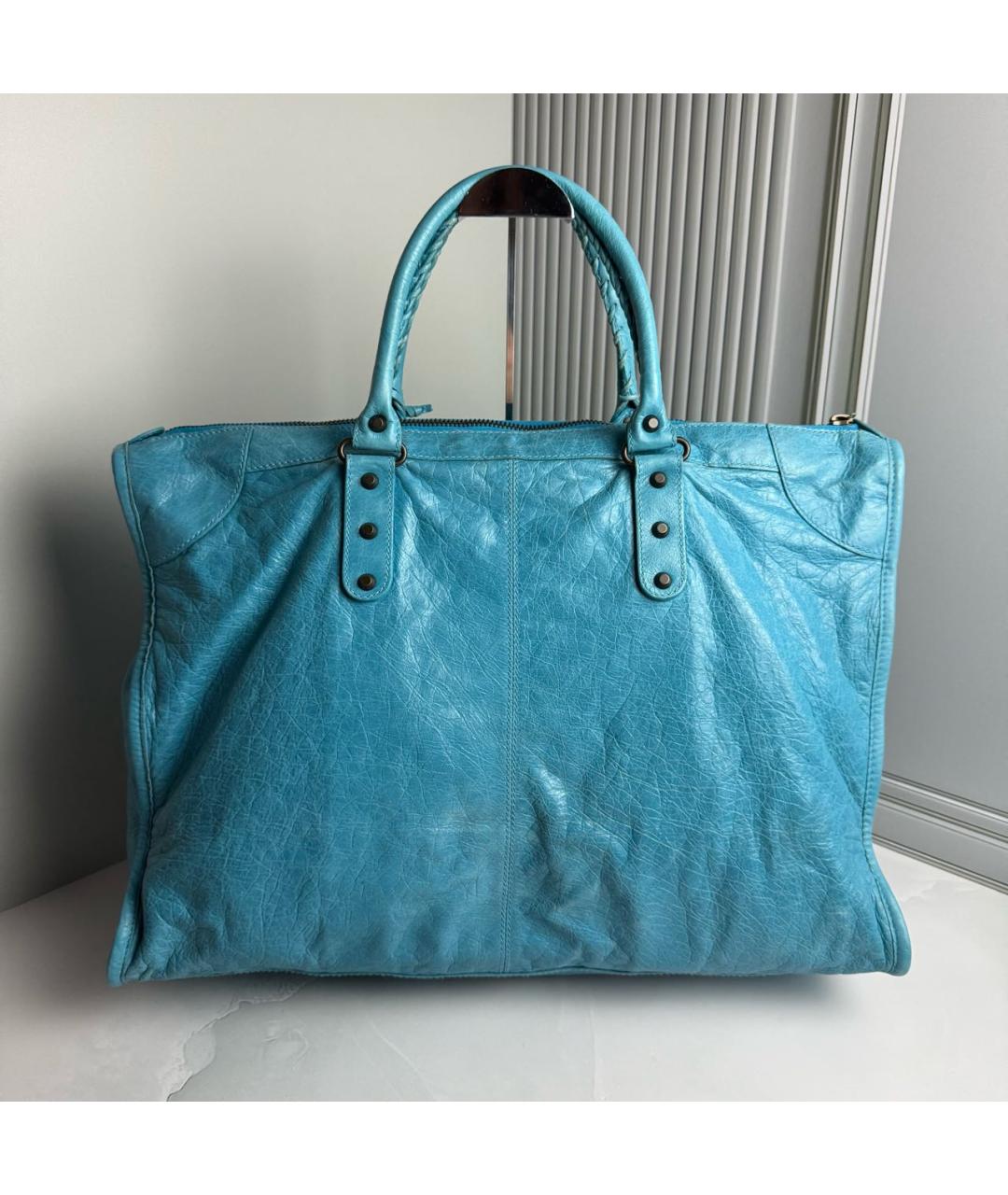 BALENCIAGA Голубая кожаная сумка с короткими ручками, фото 3