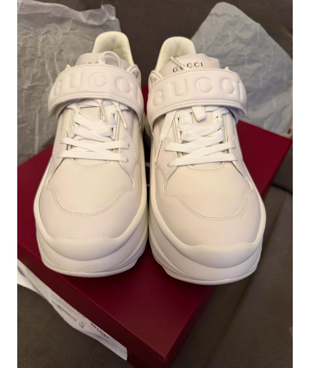 GUCCI Белые кожаные кроссовки, фото 2