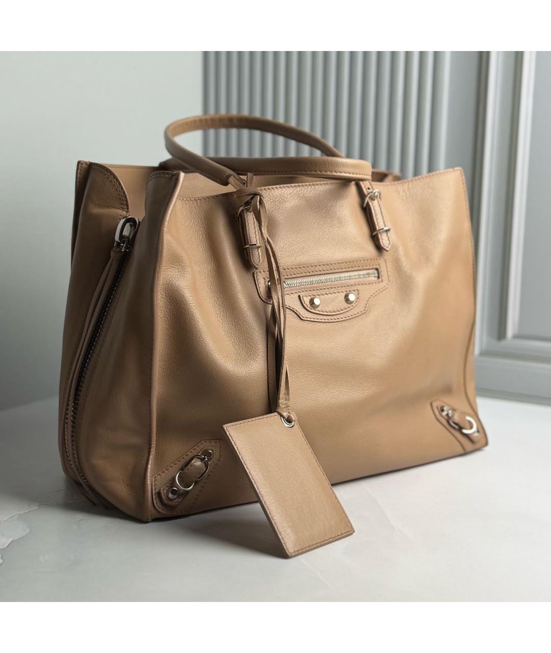 BALENCIAGA Бежевая кожаная сумка тоут, фото 6