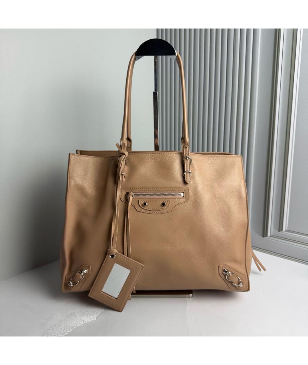 BALENCIAGA Бежевая кожаная сумка тоут, фото 9