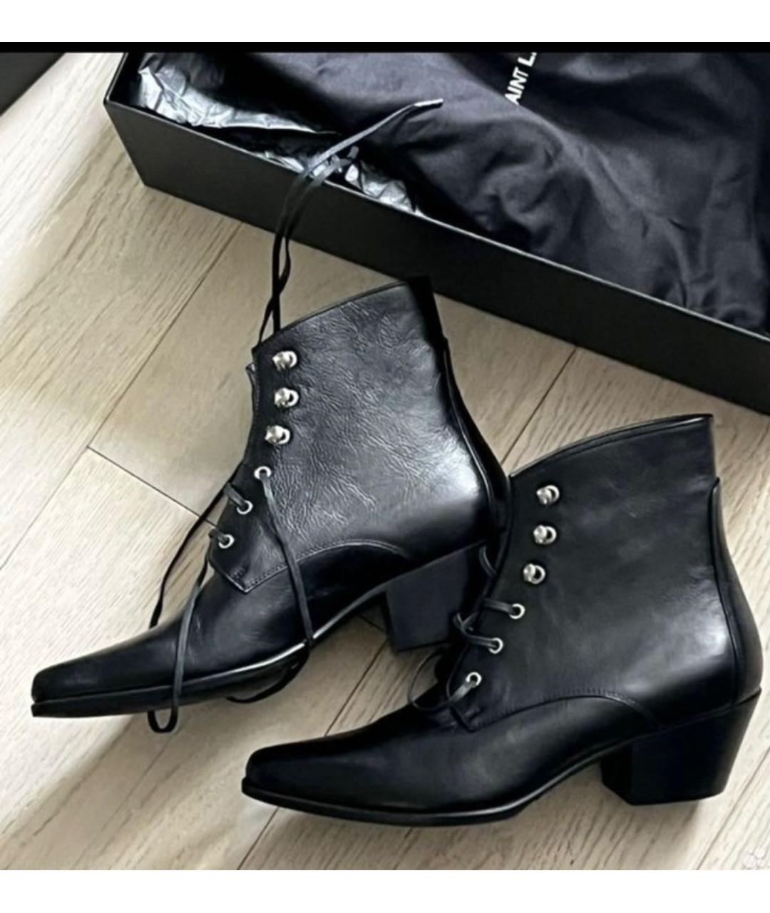 SAINT LAURENT Черные кожаные ботинки, фото 2