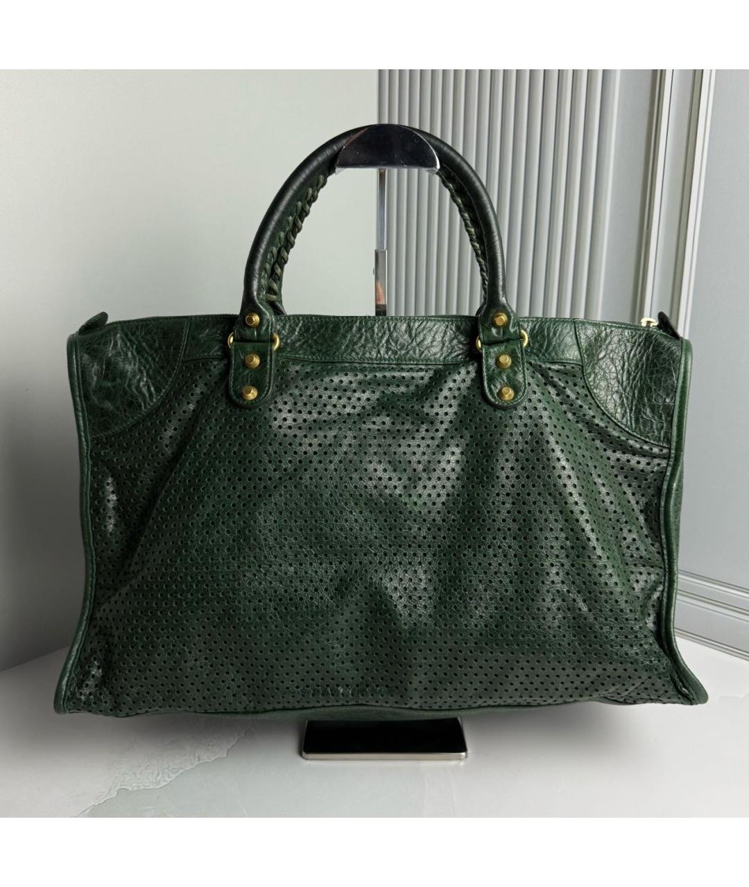 BALENCIAGA Зеленая кожаная сумка с короткими ручками, фото 2