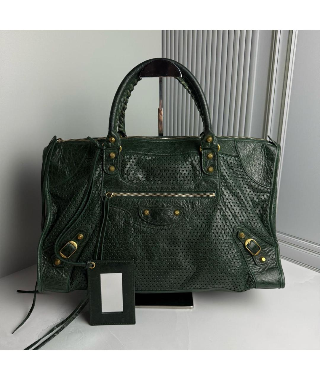 BALENCIAGA Зеленая кожаная сумка с короткими ручками, фото 9
