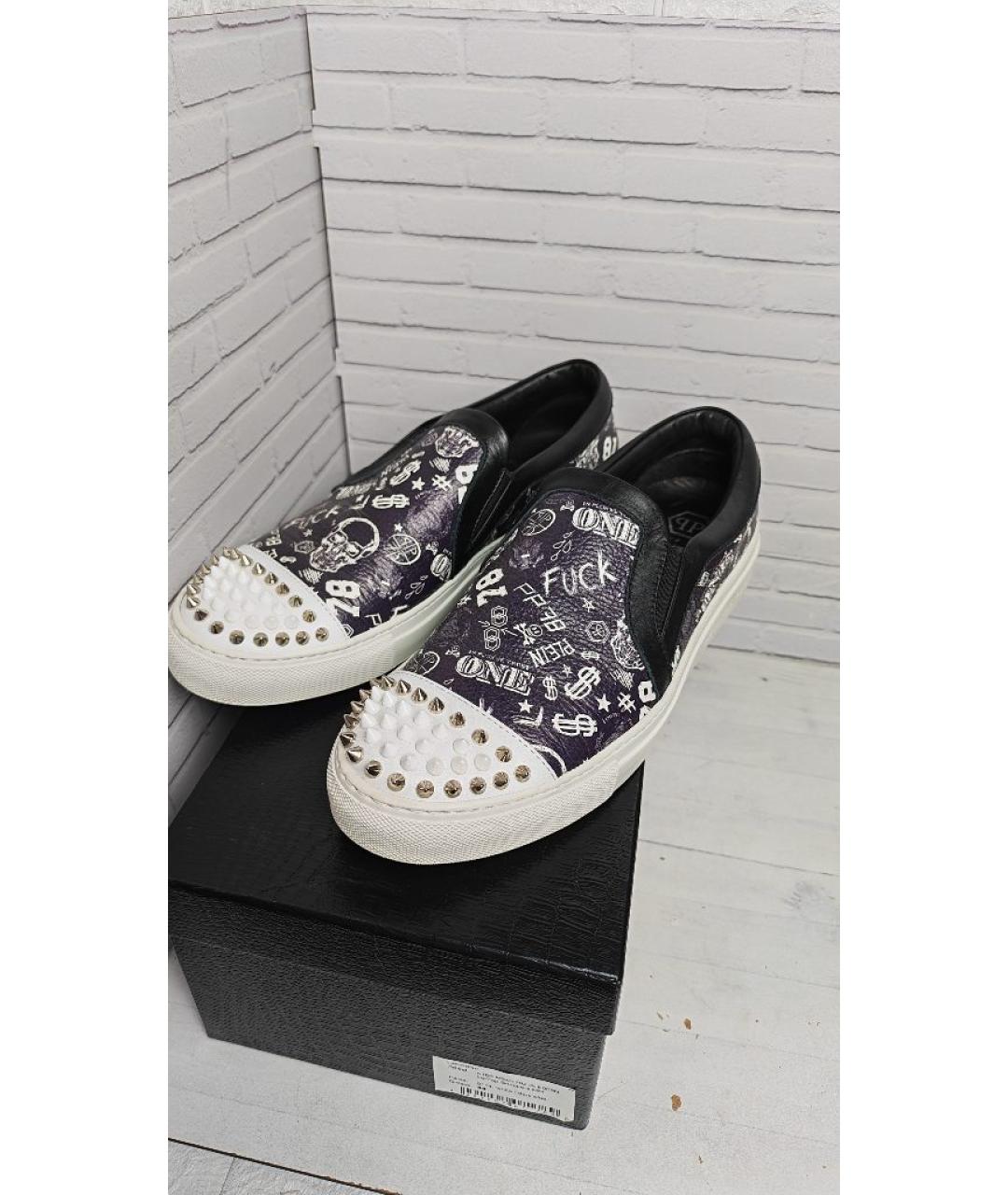 PHILIPP PLEIN Темно-синие кожаные слипоны, фото 6