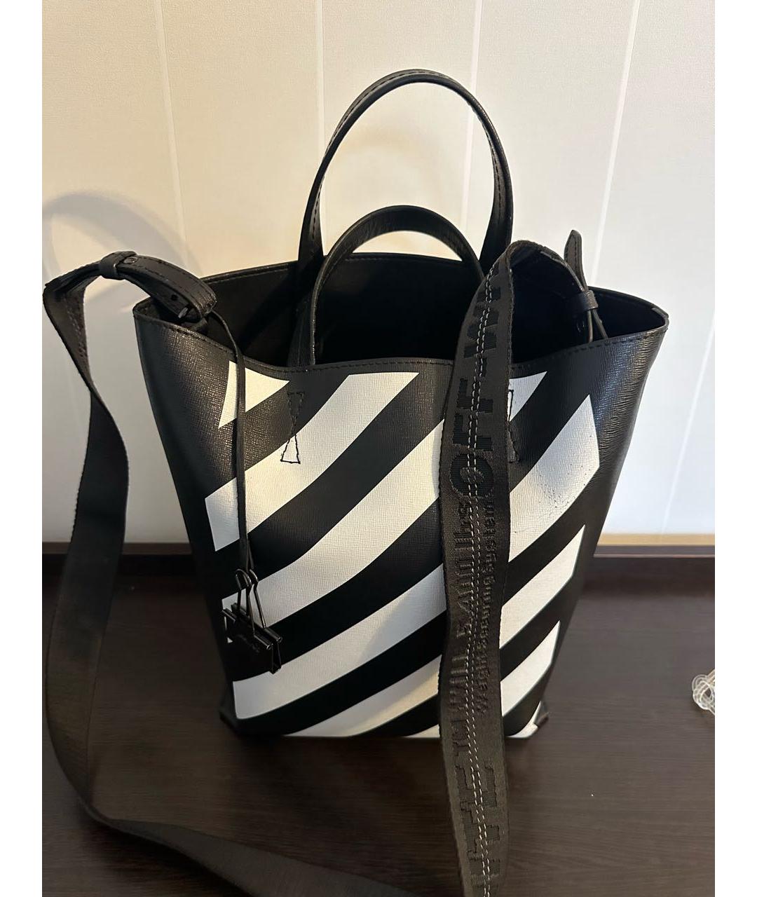 OFF-WHITE Черная кожаная сумка тоут, фото 5