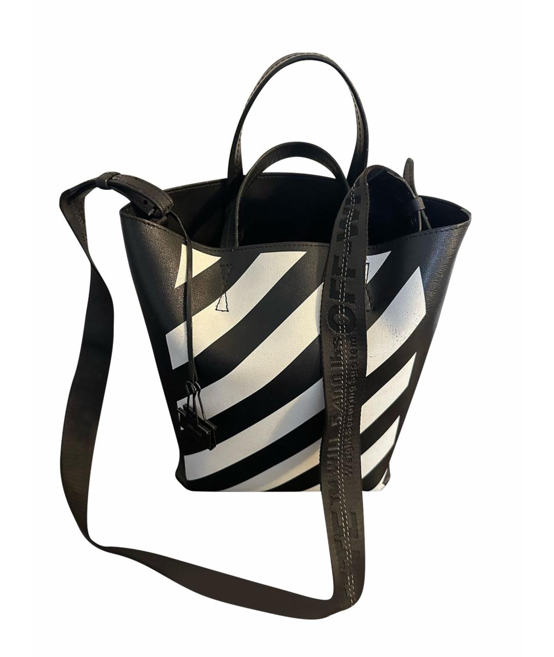 OFF-WHITE Черная кожаная сумка тоут, фото 1