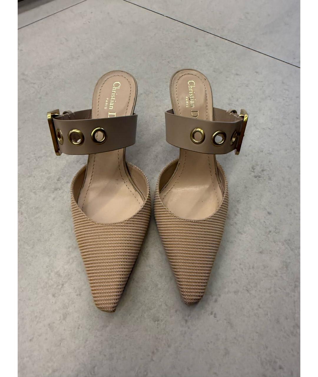 CHRISTIAN DIOR Бежевые кожаные мюли, фото 2