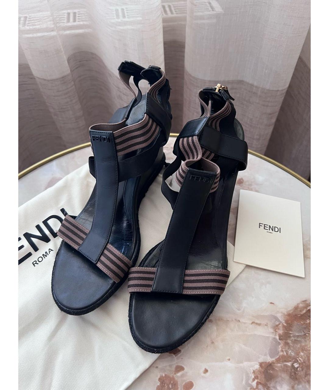 FENDI Коричневые кожаные босоножки, фото 5