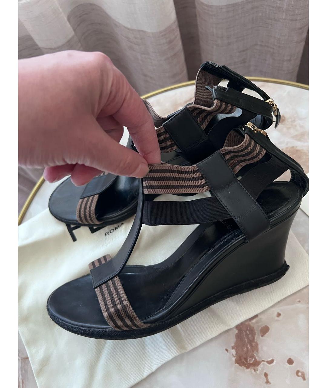 FENDI Коричневые кожаные босоножки, фото 3