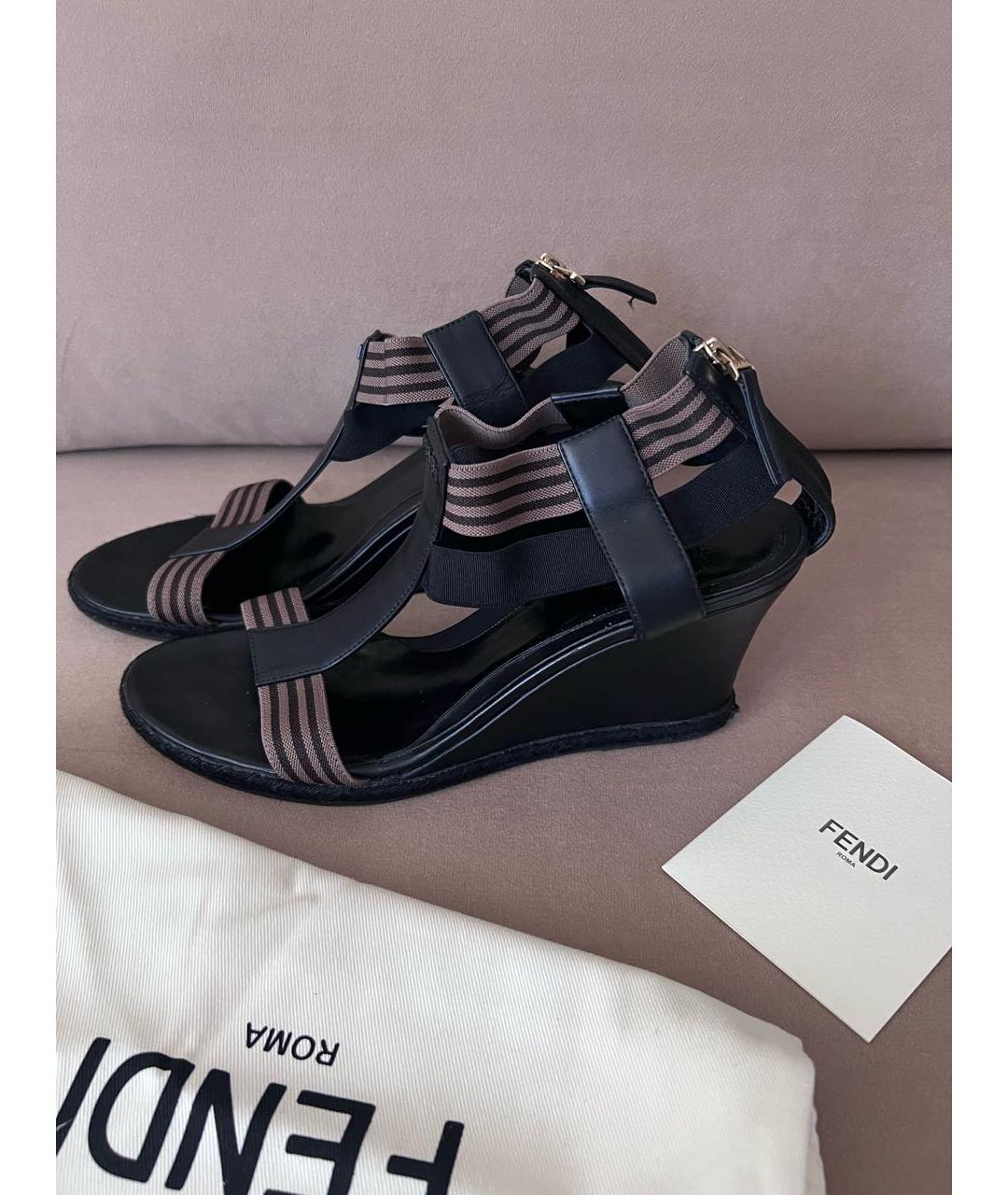 FENDI Коричневые кожаные босоножки, фото 6
