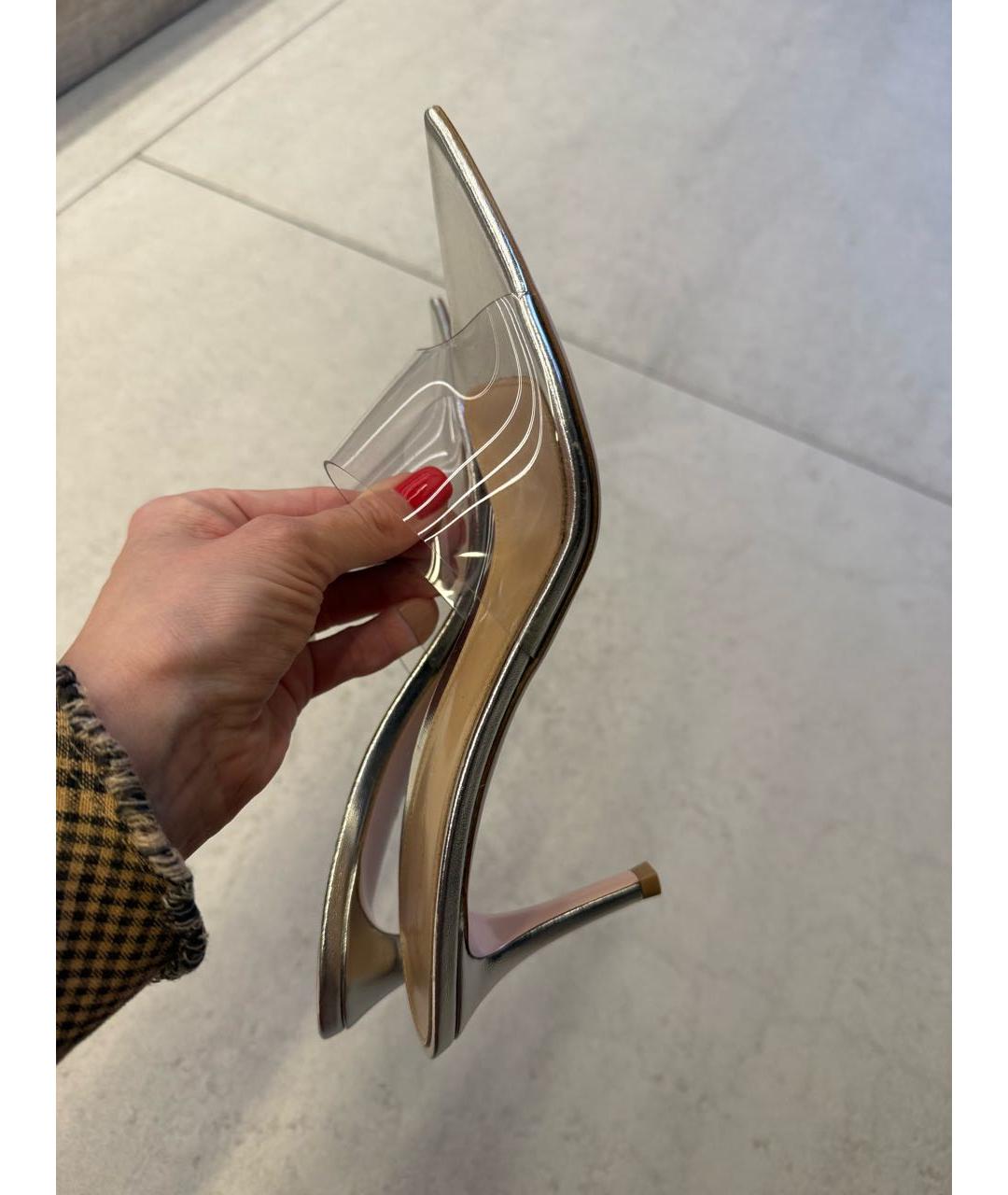 GIANVITO ROSSI Серебряные кожаные мюли, фото 4