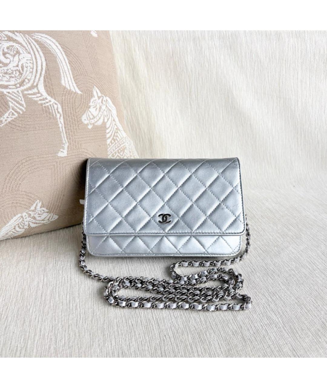 CHANEL Серебряная кожаная сумка через плечо, фото 7