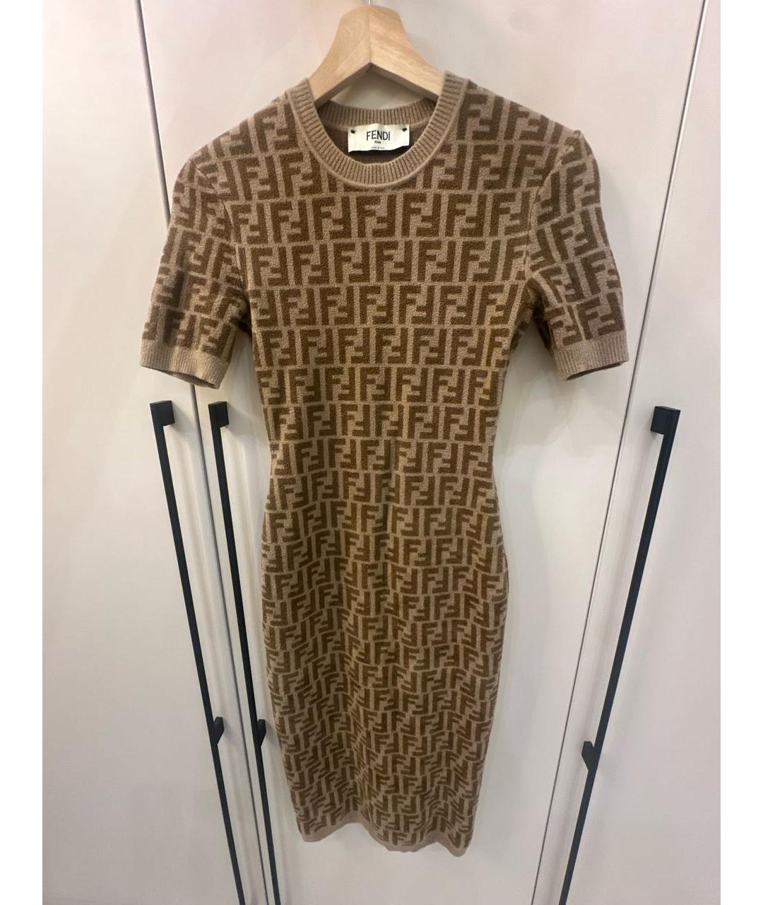 FENDI Коричневое кашемировое повседневное платье, фото 4