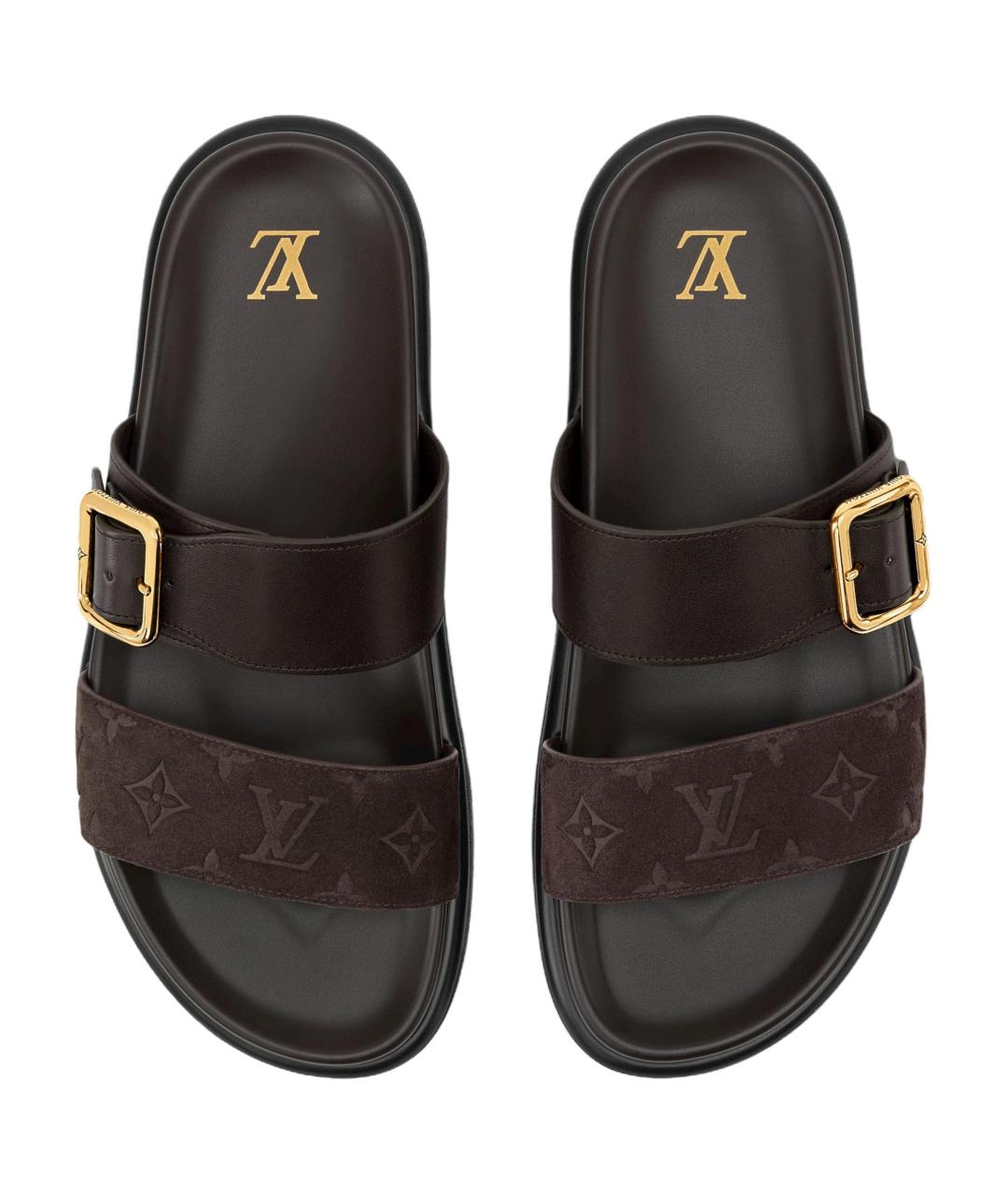 LOUIS VUITTON Коричневые кожаные сандалии, фото 4