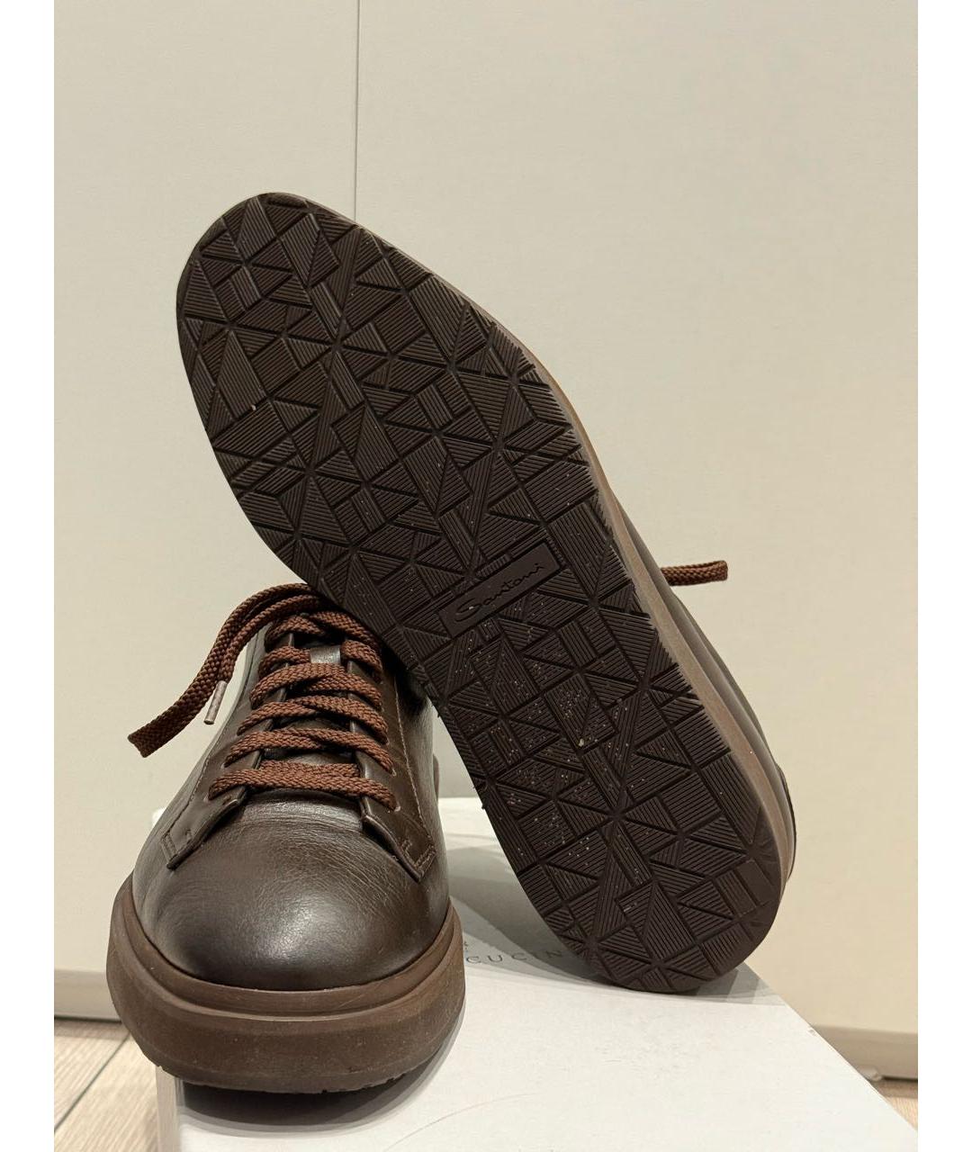 SANTONI Коричневые кожаные низкие кроссовки / кеды, фото 5