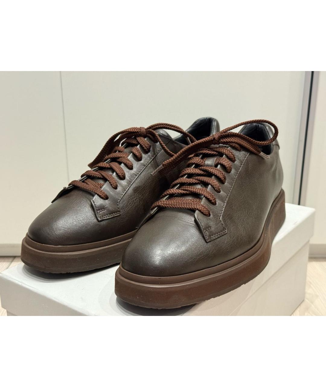 SANTONI Коричневые кожаные низкие кроссовки / кеды, фото 7
