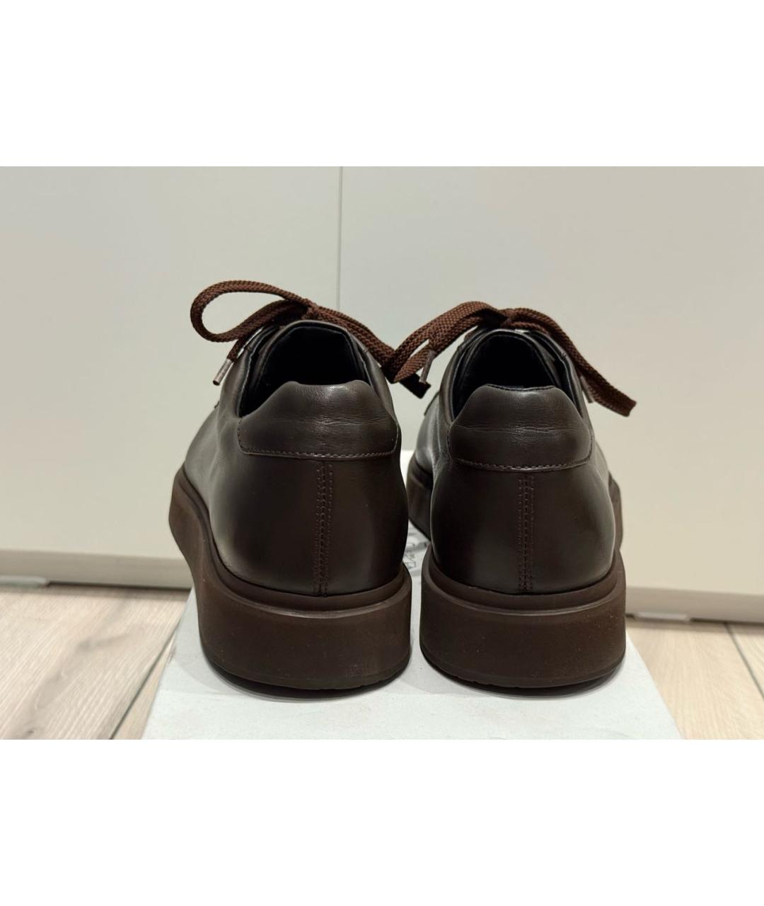 SANTONI Коричневые кожаные низкие кроссовки / кеды, фото 4
