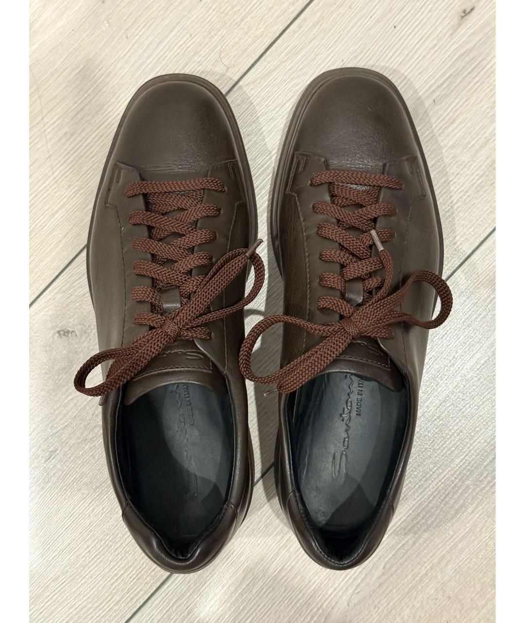 SANTONI Коричневые кожаные низкие кроссовки / кеды, фото 3