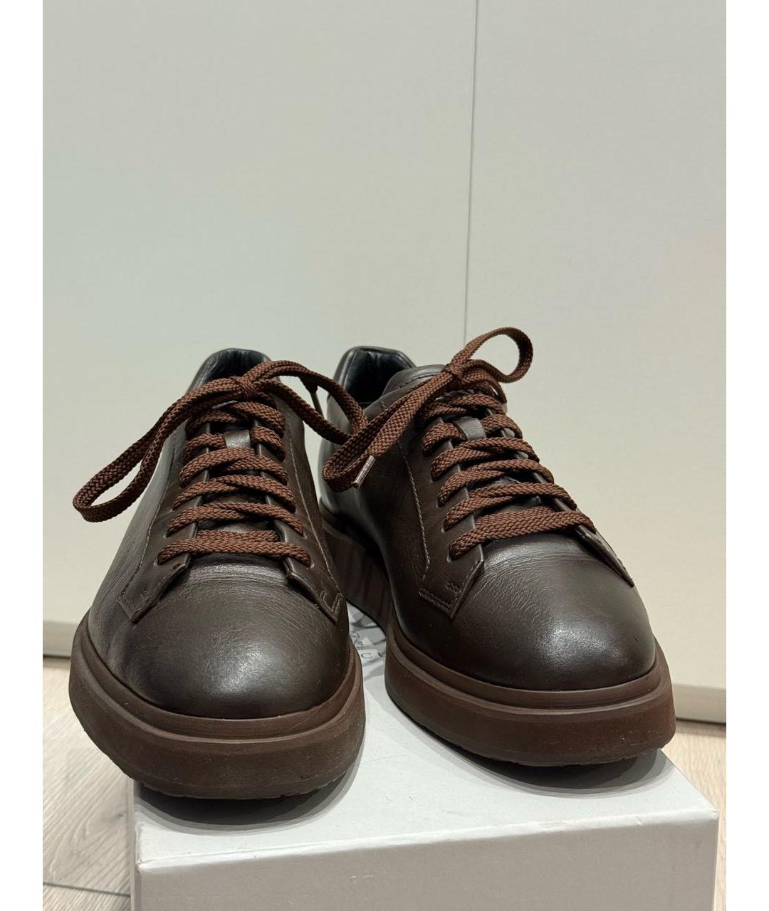 SANTONI Коричневые кожаные низкие кроссовки / кеды, фото 2