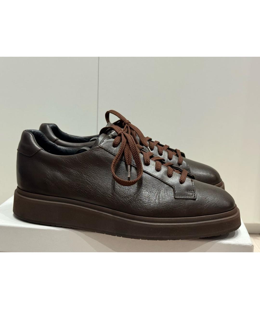 SANTONI Коричневые кожаные низкие кроссовки / кеды, фото 8