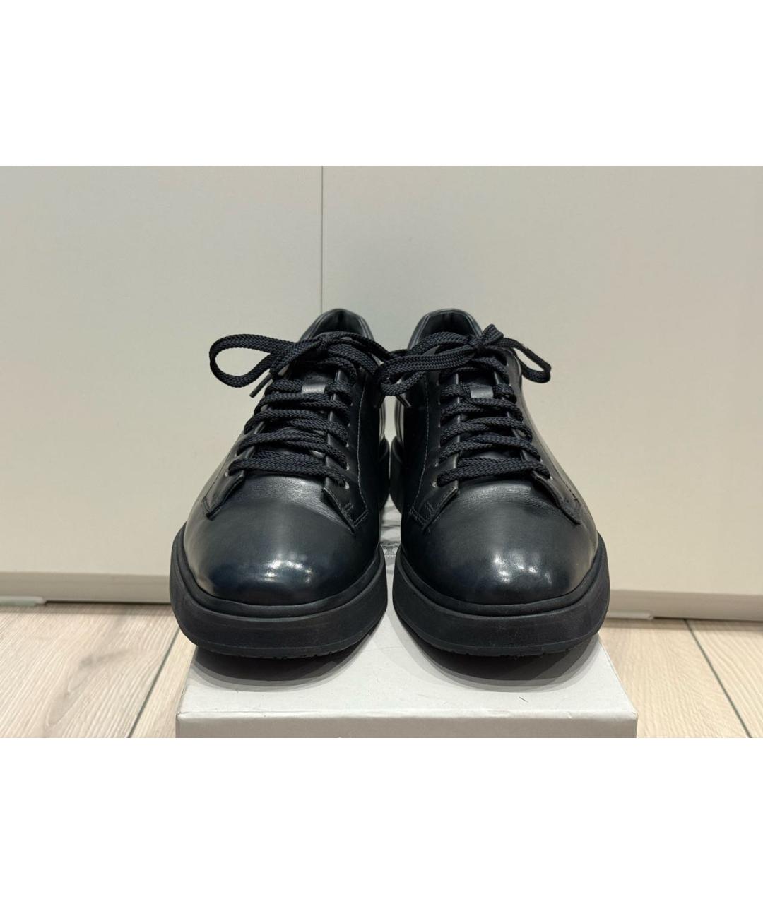 SANTONI Темно-синие кожаные низкие кроссовки / кеды, фото 2
