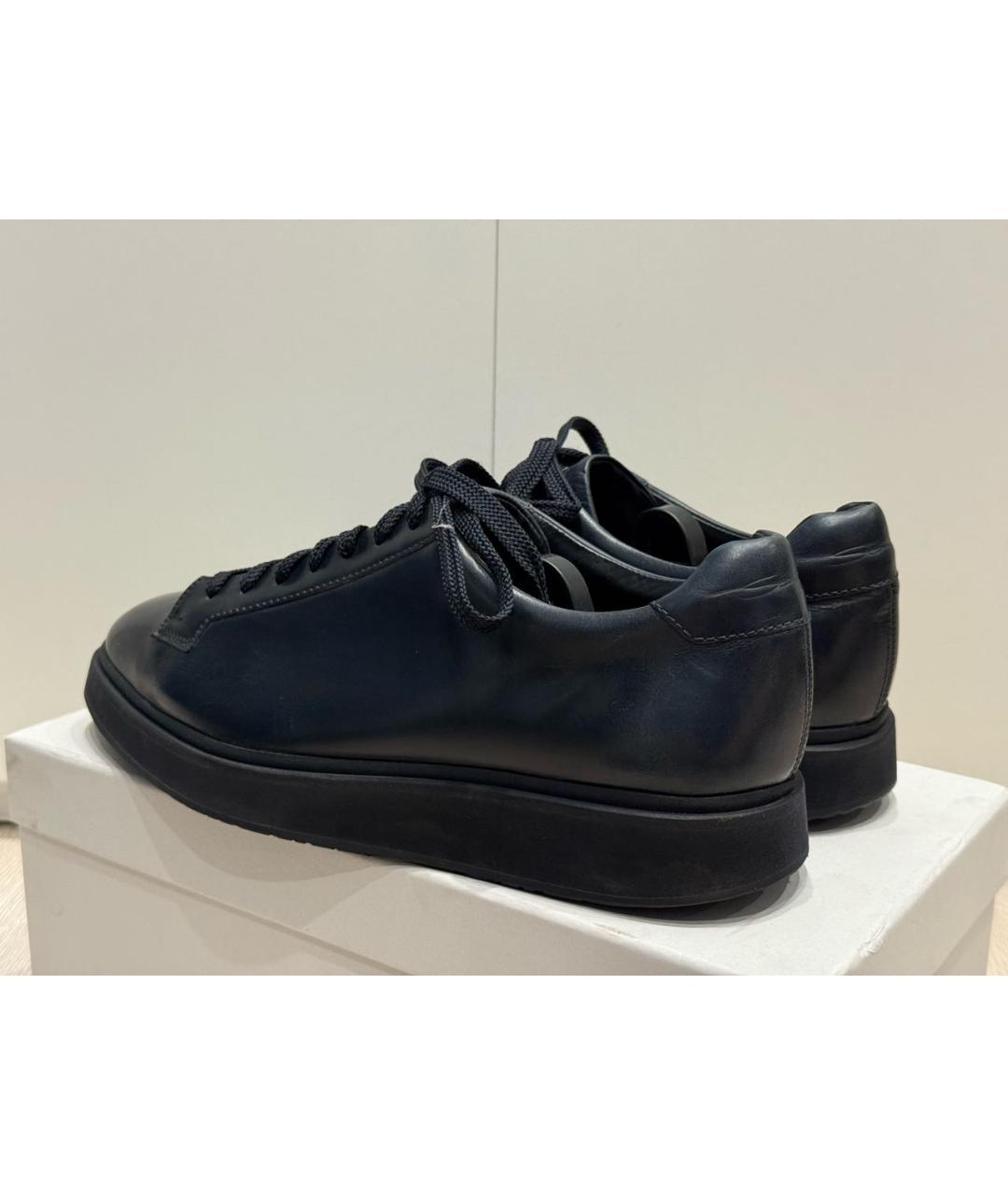 SANTONI Темно-синие кожаные низкие кроссовки / кеды, фото 6