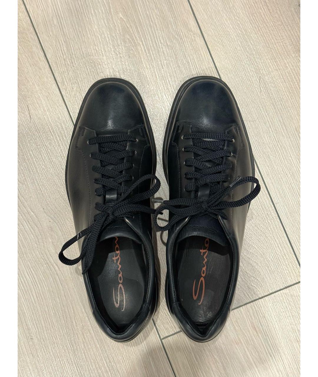 SANTONI Темно-синие кожаные низкие кроссовки / кеды, фото 3