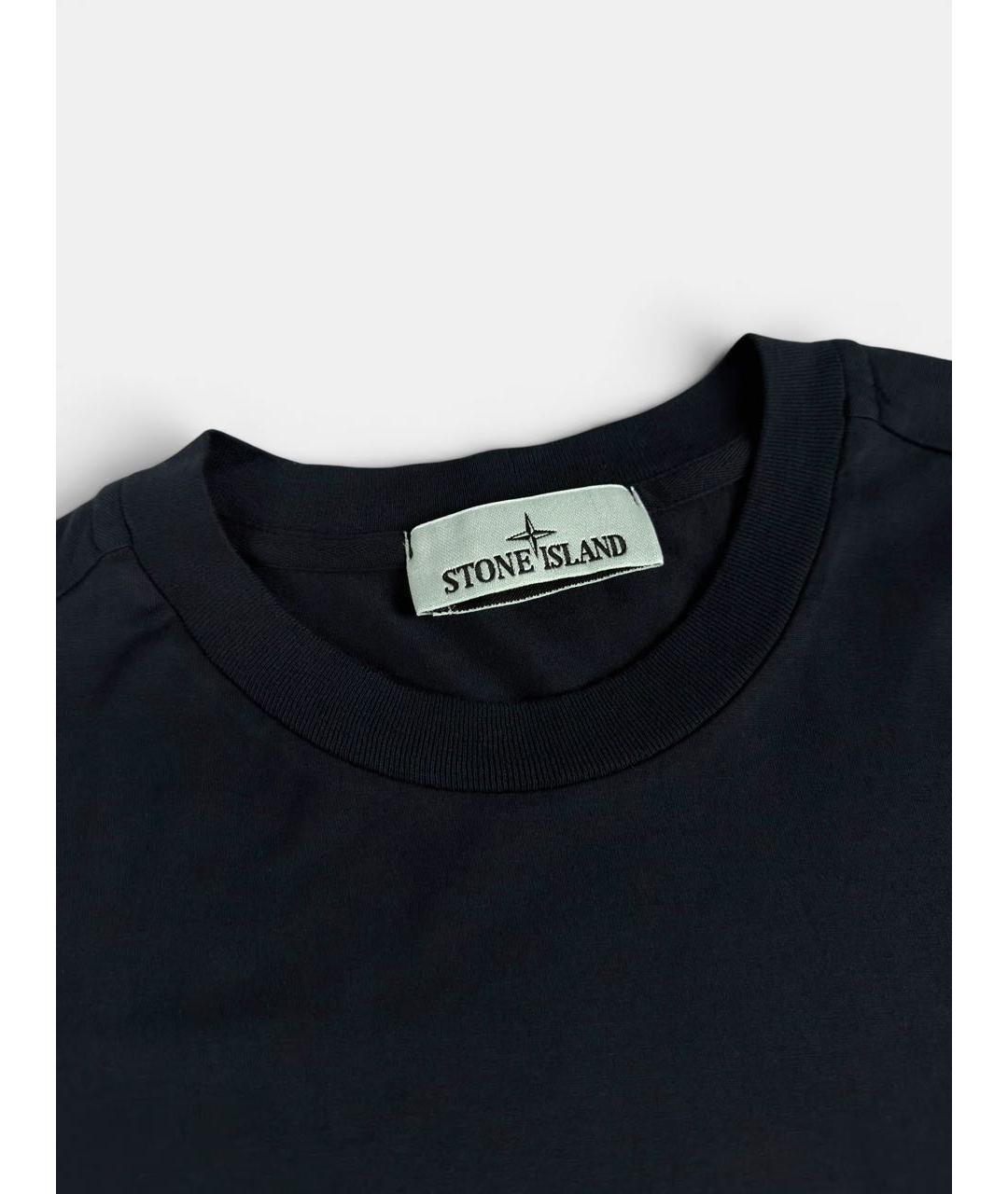 STONE ISLAND Темно-синяя хлопковая футболка, фото 4