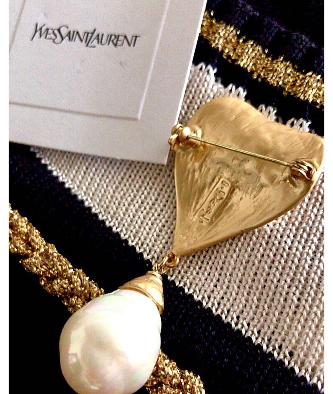 YVES SAINT LAURENT VINTAGE Золотая жемчужная булавка / брошь, фото 2