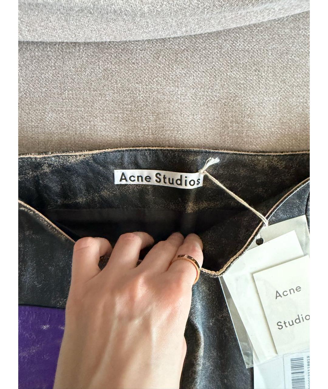 ACNE STUDIOS Серая кожаная юбка мини, фото 3