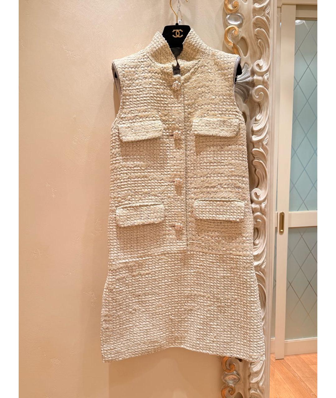 CHANEL Бежевое твидовое коктейльное платье, фото 6