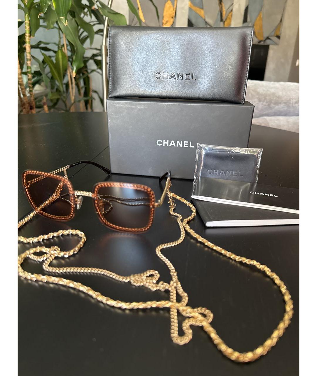 CHANEL Золотые металлические солнцезащитные очки, фото 4
