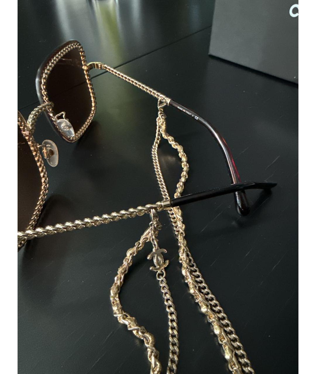 CHANEL Золотые металлические солнцезащитные очки, фото 3