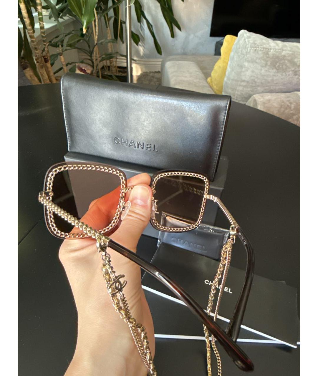 CHANEL Золотые металлические солнцезащитные очки, фото 2