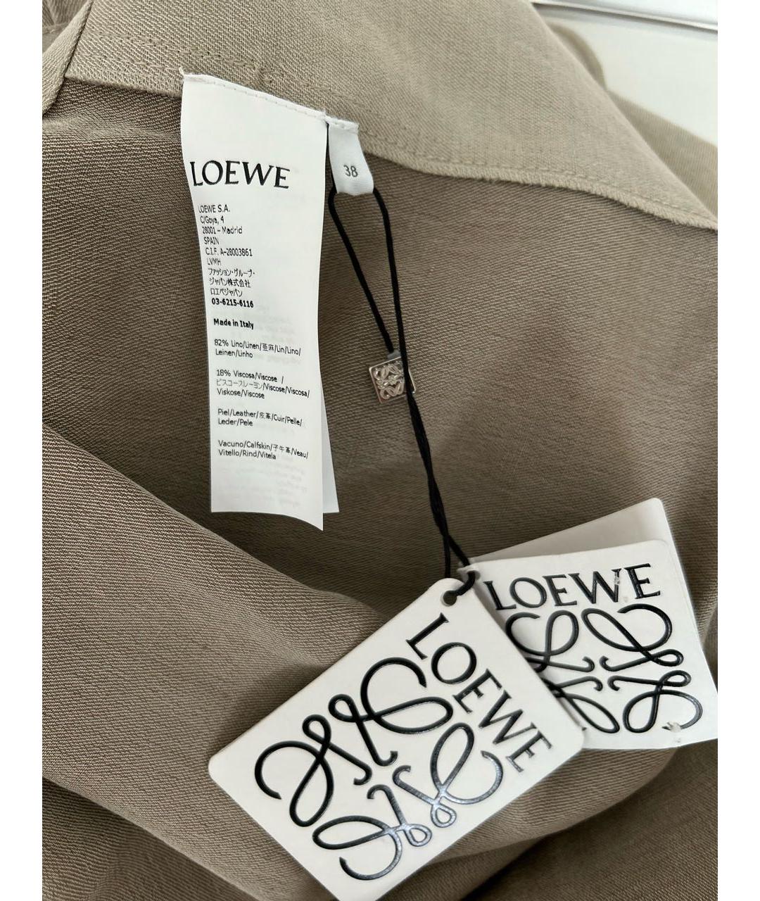 LOEWE Бежевое льняное повседневное платье, фото 8