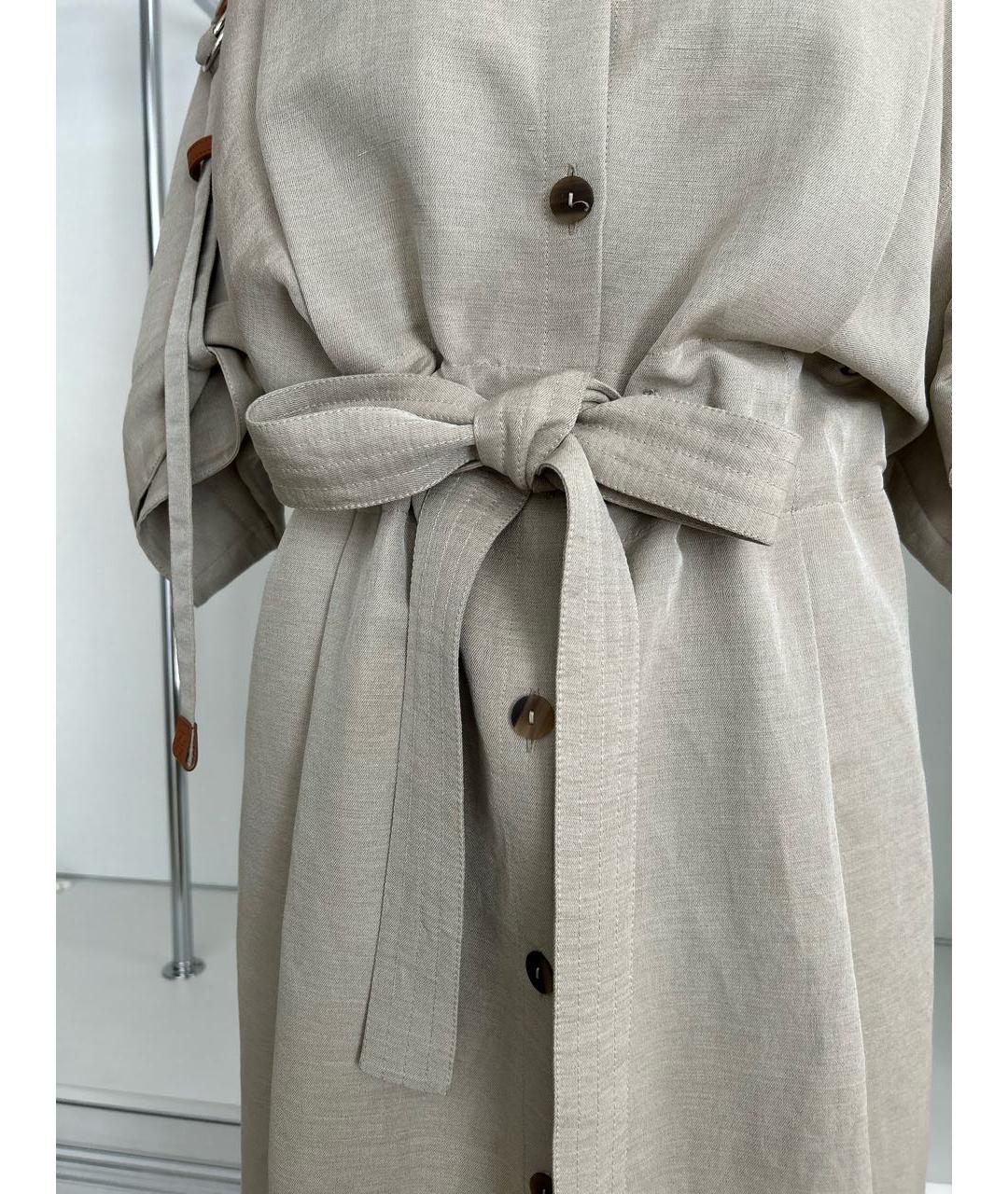 LOEWE Бежевое льняное повседневное платье, фото 6