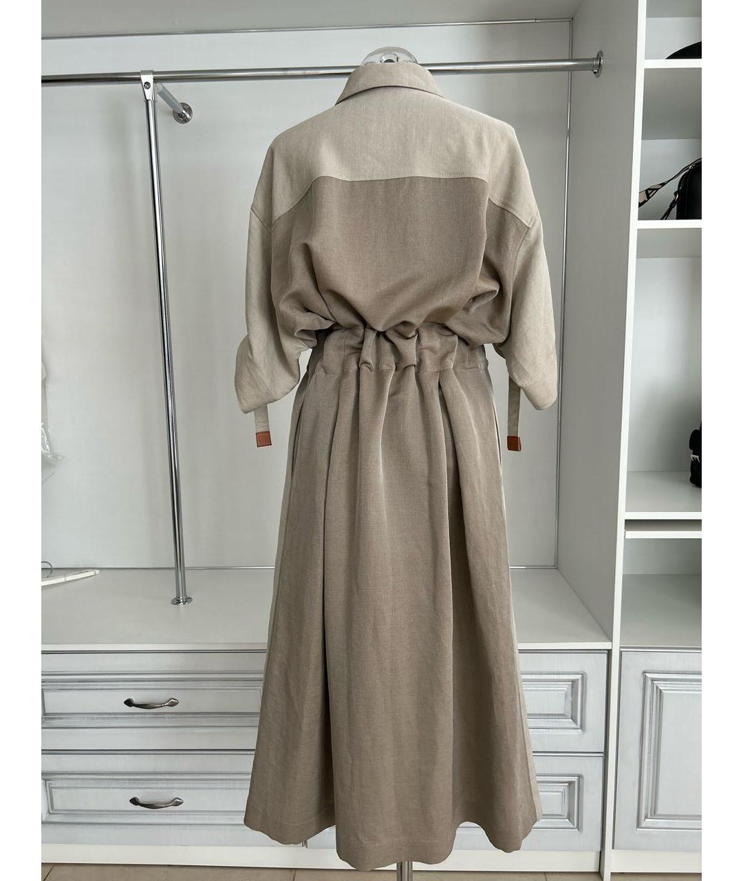 LOEWE Бежевое льняное повседневное платье, фото 2